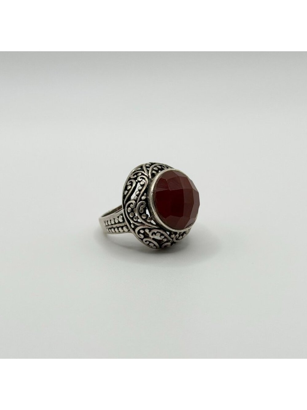 CFJ Sterling Silver 925 Faceted Large Carnelian Ring Size 7